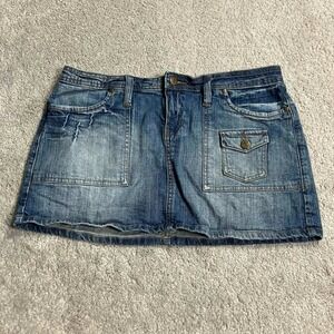 VTG No Boundaries Denim Mini Skirt Rhinestone Pockets Y2K Faded Juniors 13